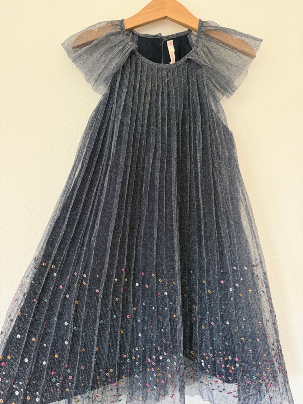 Billieblush Girls' Navy Sparkle Tulle Party Dress flutter sleeve girls sz 5 yrs